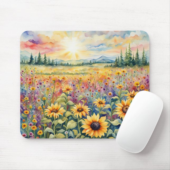 Wildblume- und Sonnenblumenfeld Mousepad (Mit Mouse)