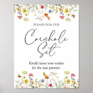 Wildblume Unterschreiben Sie unser Cornhole Set Ba Poster