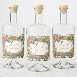 Wildblume Viktorianische Verzierte Grenzhochzeit Alkoholflaschenetikett