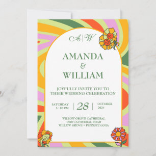 Wildblume Vintage Bläschen Rainbow Retro Hochzeit Einladung