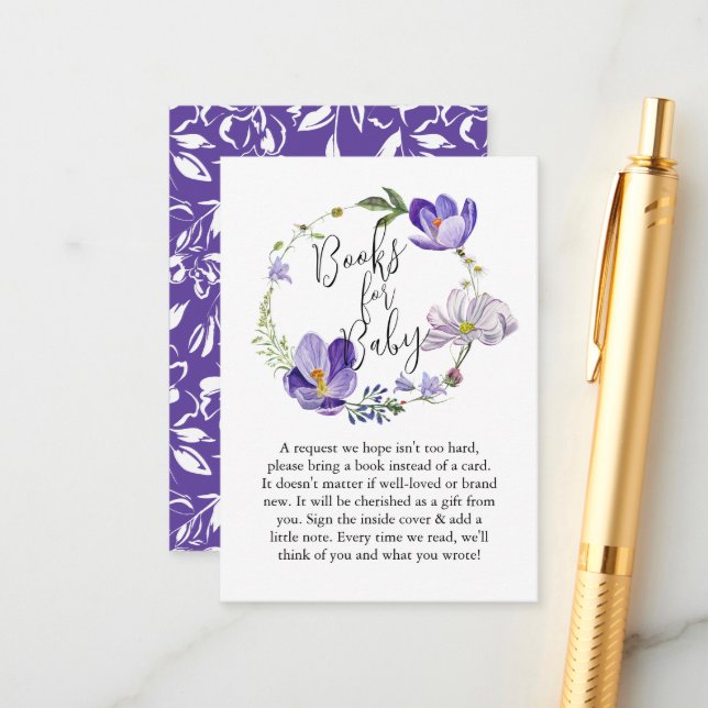 Wildblume Violet Baby Showbücher für Baby Begleitkarte (Vorderseite/Rückseite Beispiel)