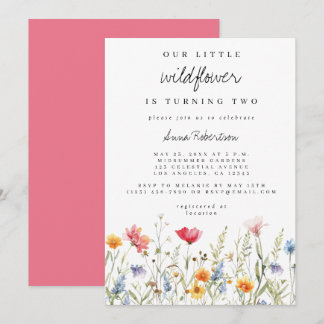 Wildblume von Aquarellfarben Zweite Geburtstagspar Einladung
