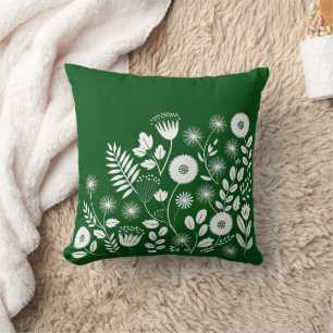 Wildblume von Grün und Weiß Kissen
