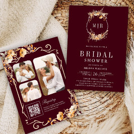 Wildblume Wappen QR Code Burgundy Brautparty Einladung