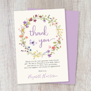 Wildblume Wasserfarbcreme Babydusche Dankeskarte