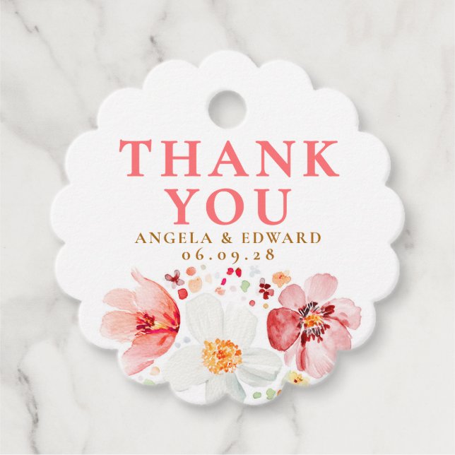 Wildblume Wasserfarbe Elegante Boho Vielen Dank Geschenkanhänger (Vorderseite)