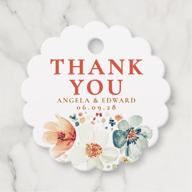 Wildblume Wasserfarbe Elegante Boho Vielen Dank Geschenkanhänger (Vorderseite)