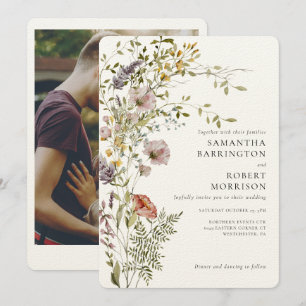 Wildblume Wasserfarbe Elegantes Foto Hochzeit Einladung