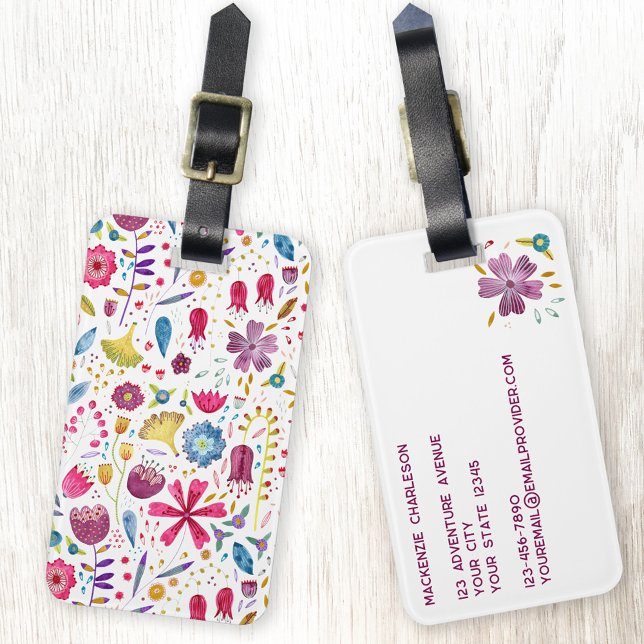 Wildblume Wasserfarbe Gepäckanhänger (Wildflower watercolor botanical pattern personalized floral luggage tag)