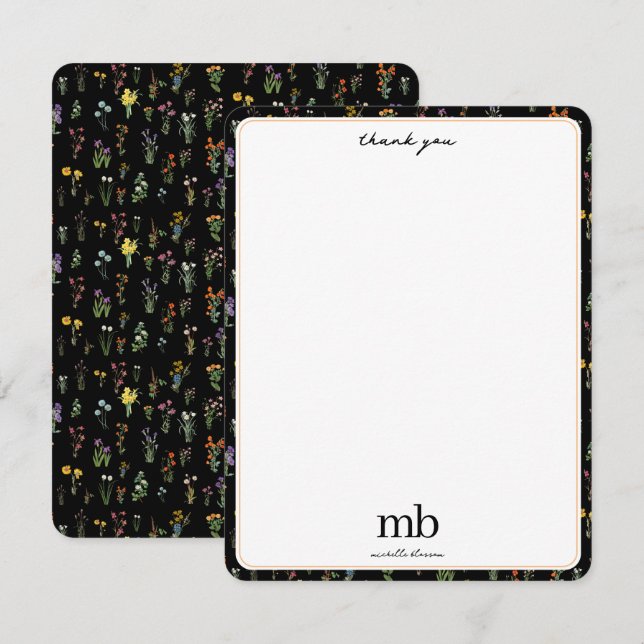 Wildblume Wasserfarbe Schwarzer Botanischer Flor Dankeskarte (Vorne/Hinten)
