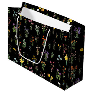 Wildblume Wasserfarbe Schwarzer Botanischer Flor Große Geschenktüte