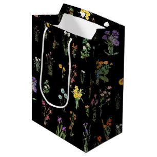 Wildblume Wasserfarbe Schwarzer Botanischer Flor Mittlere Geschenktüte