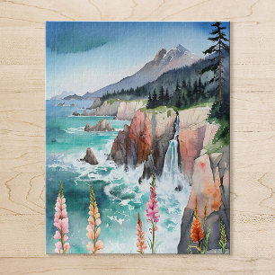 Wildblume Wasserfarbe Serene Küste Landschaft Puzzle