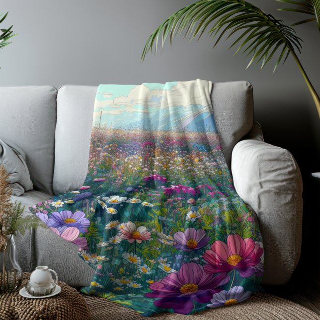 Wildblume Wasserfarbe Sherpadecke (Wildflower Designed Sherpa Fleece Blanket)