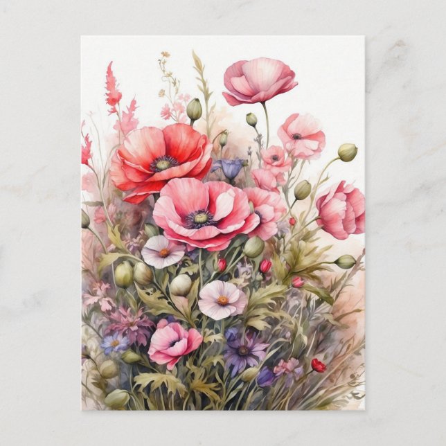Wildblume Wasserfarbe Sommerwiese Postkarte (Vorderseite)