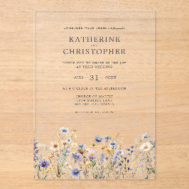 Wildblume Wasserfarben Elegant Dusty Blue Wedding Acryleinladungen