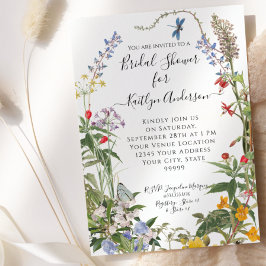 Wildblume Wasserfarbene Blüten und Bienen Brautpar Einladung