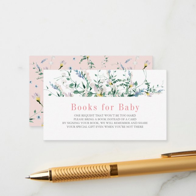 Wildblume Watercolor Babydusche Bücher für Kinder Begleitkarte (Vorderseite/Rückseite Beispiel)