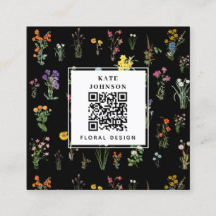 Wildblume Watercolor Black Floral Designer Boho Quadratische Visitenkarte