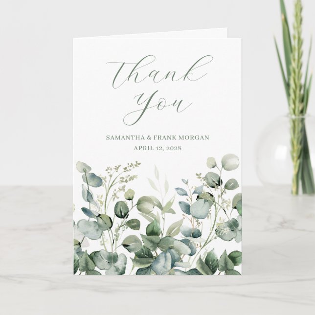 Wildblume Watercolor Border Wedding Foto Dankeskarte (Vorderseite)