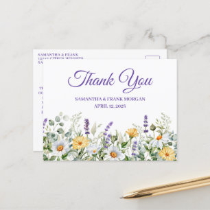 Wildblume Watercolor Border Wedding Vielen Dank Postkarte