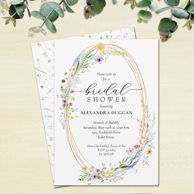 Wildblume Watercolor Brautparty Einladung (Watercolor wreath of wildflowers bridal shower invitations - INSTANT DOWNLOAD, PRINTED or both)