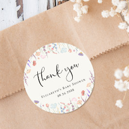Wildblume Watercolor Cream Baby Dusche Danke Runder Aufkleber