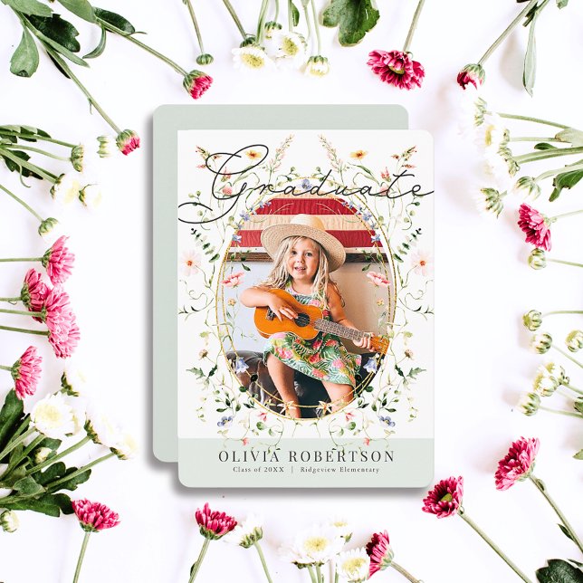 Wildblume Watercolor Floral Girl Foto Abschluss Einladung (Von Creator hochgeladen)