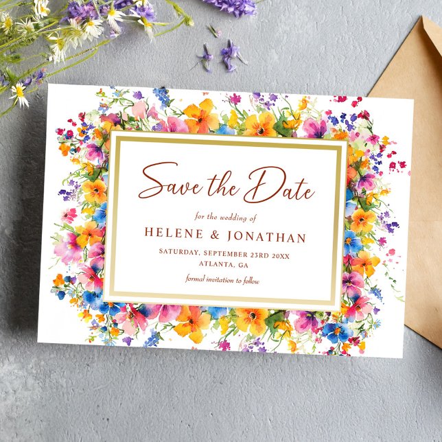Wildblume Watercolor Garden Boho Hochzeit Save The Date (Wildflower Watercolor Garden Boho Elegant Wedding Save The Date)