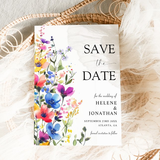 Wildblume Watercolor Garden Save The Date (Wildflower Watercolor Garden Elegant Wedding Save The Date)
