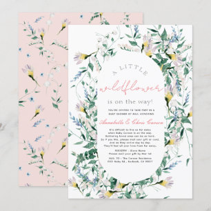 Wildblume Watercolor Girl Babydusche per Mail Einladung