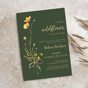 Wildblume Watercolor Grün Elegante Babydusche Einladung