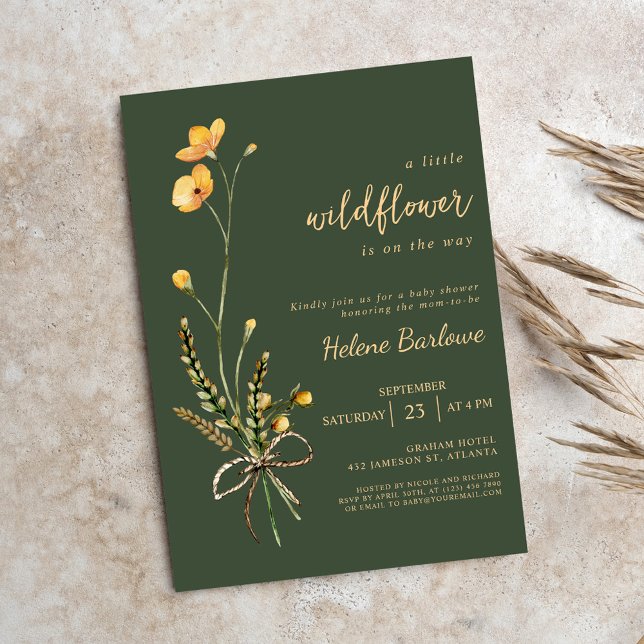 Wildblume Watercolor Grün Elegante Babydusche Einladung (Wildflower Watercolor Green Elegant Baby Shower Invitation)