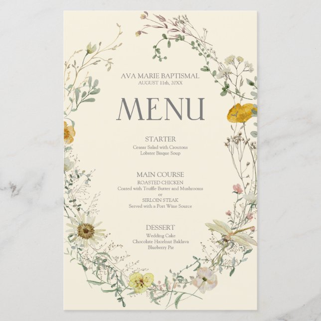 Wildblume Watercolor Summer Fall Menu (Vorderseite)