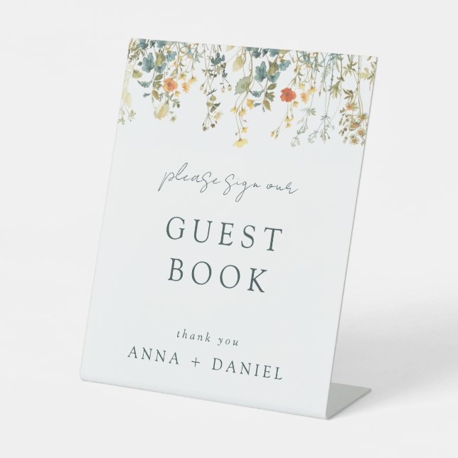Wildblume Watercolor Wedding Gästebuch Sockelschild (Vorderseite)