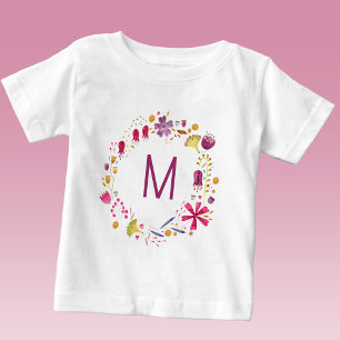 Wildblume Watercolor Wreath Monogramm Baby T-shirt