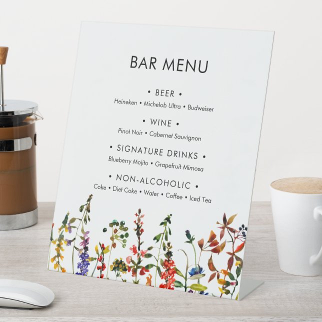 Wildblume Wedding 2 Bar Menu Pedestal Zeichen Sockelschild (In Situ)