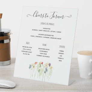 Wildblume Wedding Bar Menu, Signature Drink Menü Sockelschild