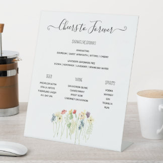 Wildblume Wedding Bar Menu, Signature Drink Menü Sockelschild