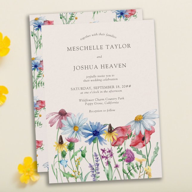 Wildblume Wedding Boho Country Floral Einladung (Charming and romantic floral wedding invitation)