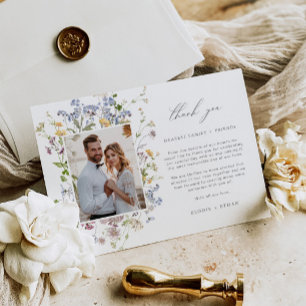 Wildblume Wedding Dankeschön Card mit Foto Boho Dankeskarte
