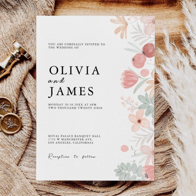 Wildblume Wedding Einladungen Vorlage (Wildflower Wedding Invites Template)