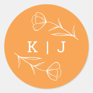 Wildblume Wedding Monogram Aufkleber in Orange