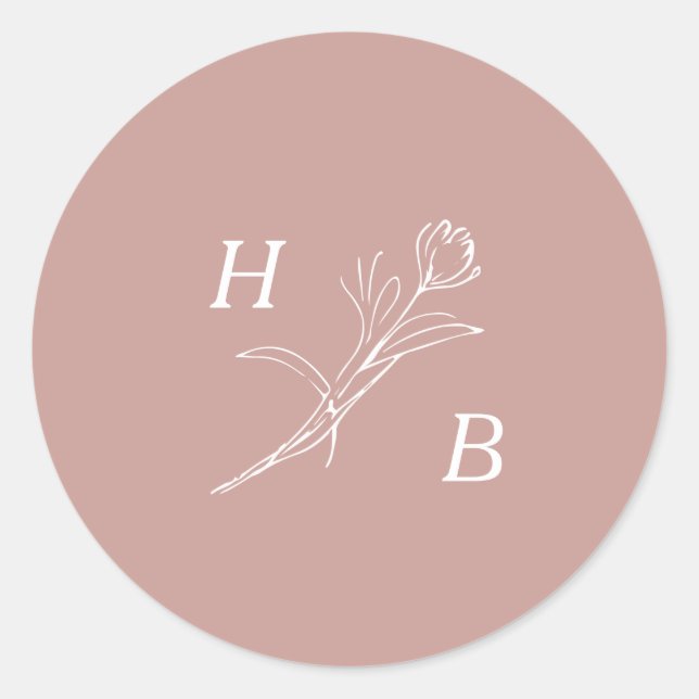 Wildblume Wedding Monogram Classic Round Aufkleber (Vorderseite)