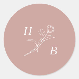 Wildblume Wedding Monogram Classic Round Aufkleber