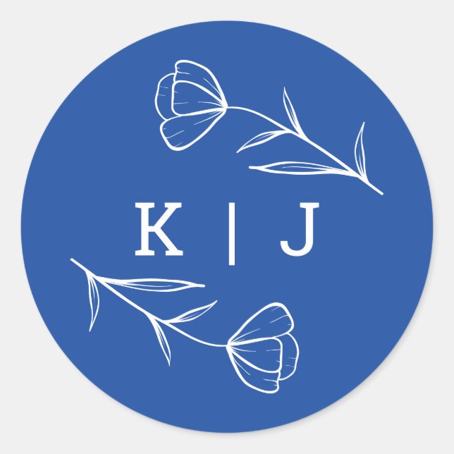 Wildblume Wedding Monogram Sticker in Cobalt (Vorderseite)