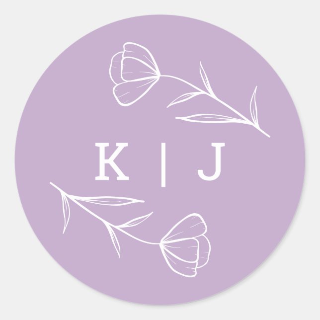 Wildblume Wedding Monogram Sticker in Lilac (Vorderseite)