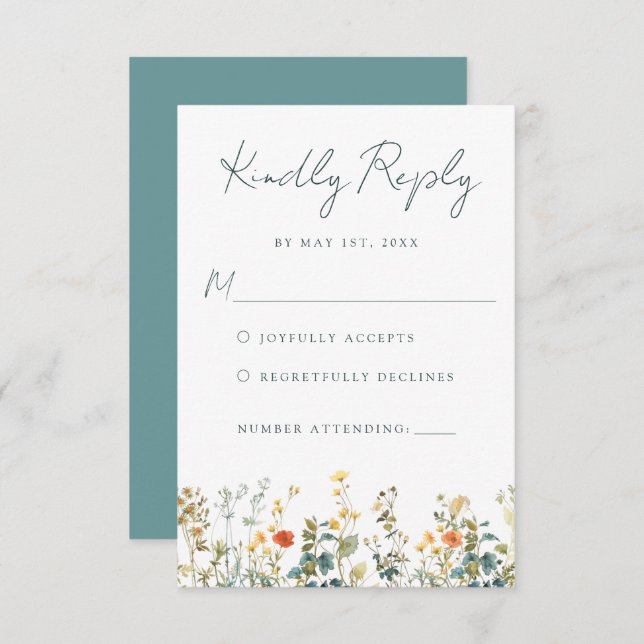 Wildblume Wedding RSVP Card (Vorne/Hinten)