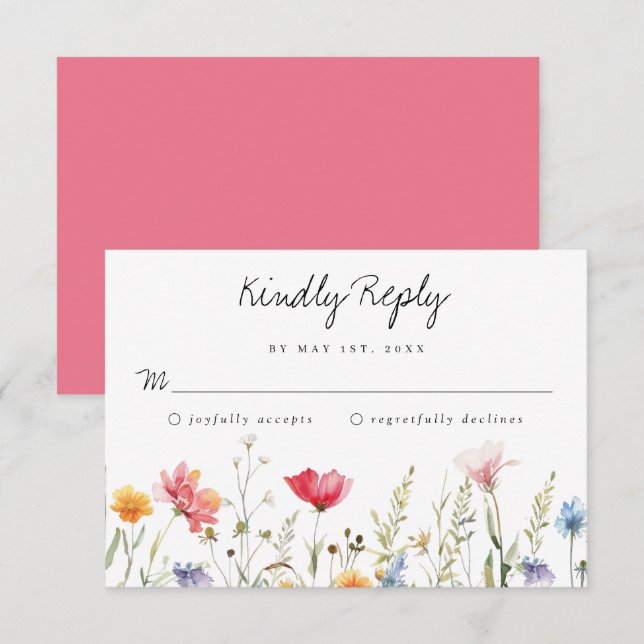 Wildblume Wedding RSVP Card Karte (Vorne/Hinten)