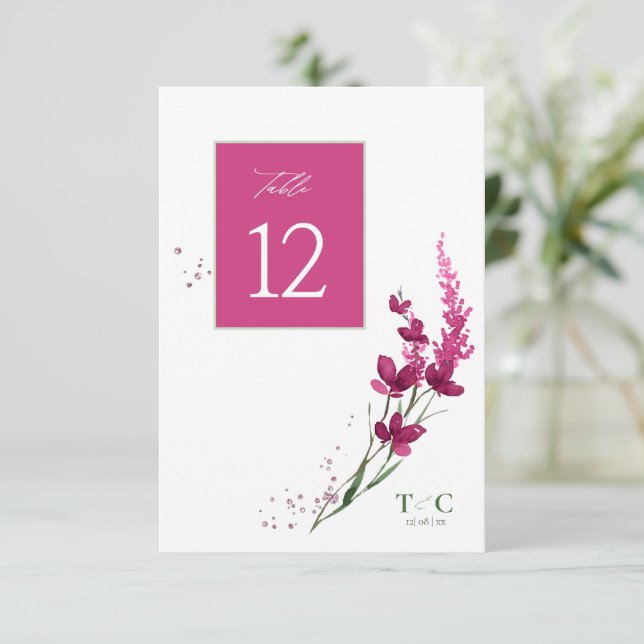 Wildblume Wedding Table No. Fuchsia ID954 Einladung (Stehend Vorderseite)